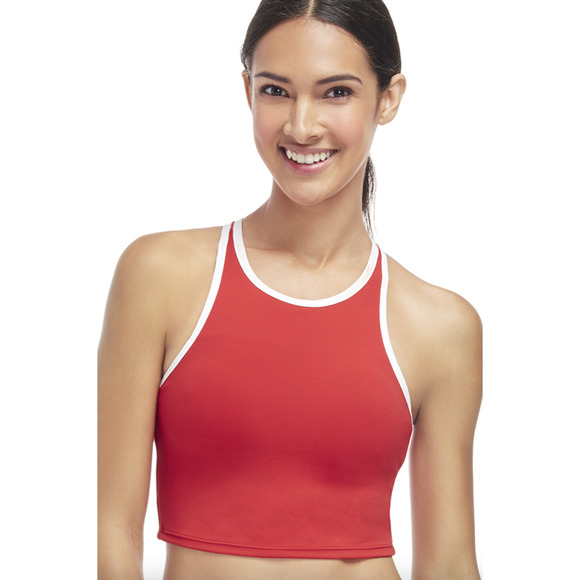 Fabletics Moorea Bra Red White Cropped Longline Workout Athletic Top Bralette - Picture 1 of 9